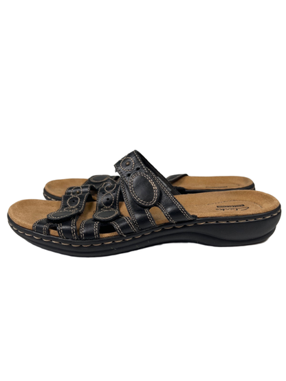 Clarks Collection Women's Black Leather Leisa Cacti Q Hook And Loop Sandals - 9 image 5