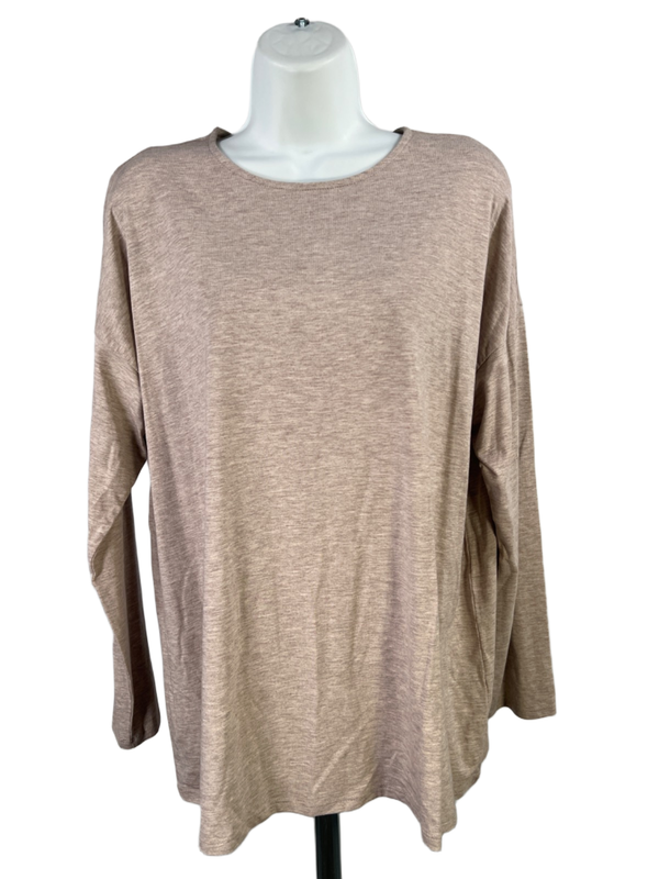 J Jill Women's Tan Heather Basic Long Sleeve Tee Shirt - L