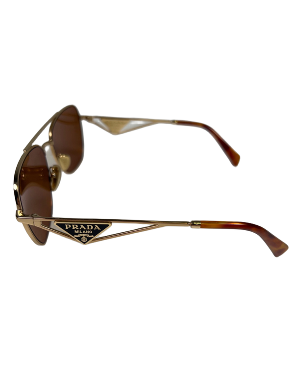 Prada Women's Gold-Tone Metal Frame W/ Dark Brown Lenses Sunglasses image 3