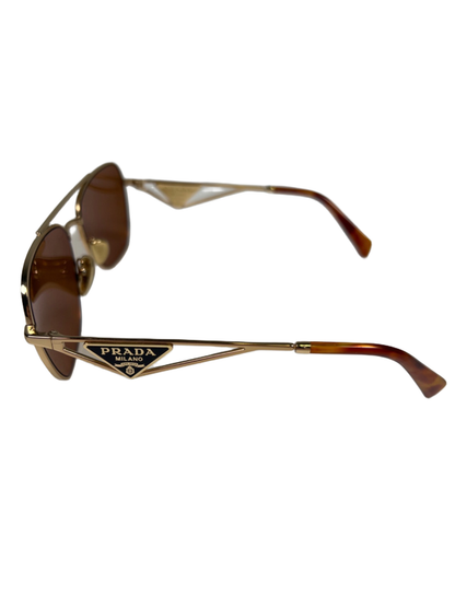 Prada Women's Gold-Tone Metal Frame W/ Dark Brown Lenses Sunglasses image 3