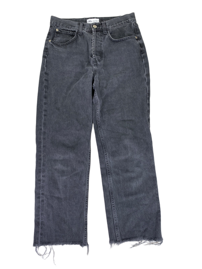 Zara Women's Black/Gray Button Fly Distressed High Rise Cropped Ankle Jeans - 4