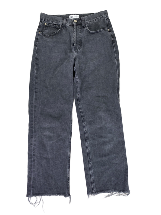 Zara Women's Black/Gray Button Fly Distressed High Rise Cropped Ankle Jeans - 4