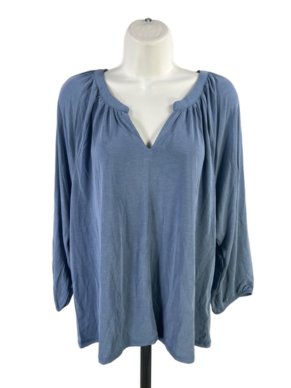 Lucky Brand Women's Blue Long Sleeve V-Neck Blouse - XL