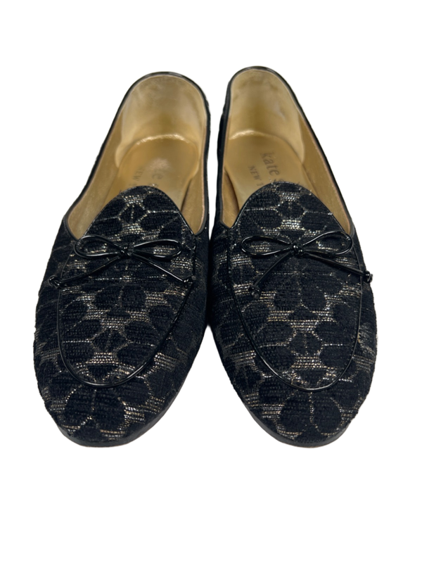 Kate Spade Women's Black/Gold Metallic Floral Slip On Devi Loafer Flats - 7.5 image 2