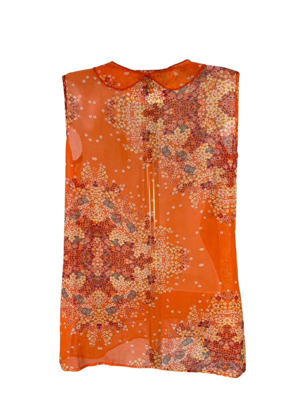 Cabi Women's Orange Floral Semi Sheer Sleeveless  Blouse - S image 2