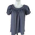 Max Studio Women's Blue Textured Scrunch Neck Short Puff Sleeve Blouse - S