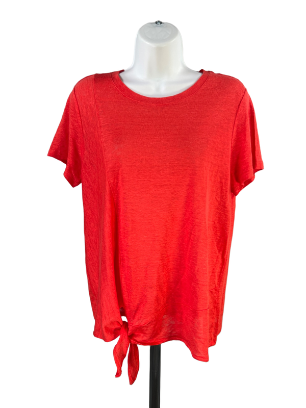 J.Jill Women's Red Short Sleeve Love Linen Side Tie T-Shirt - M