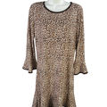 Michael Kors Women's Brown Cheetah Print 3/4 Bell Sleeve Flounce Mini Dress - M