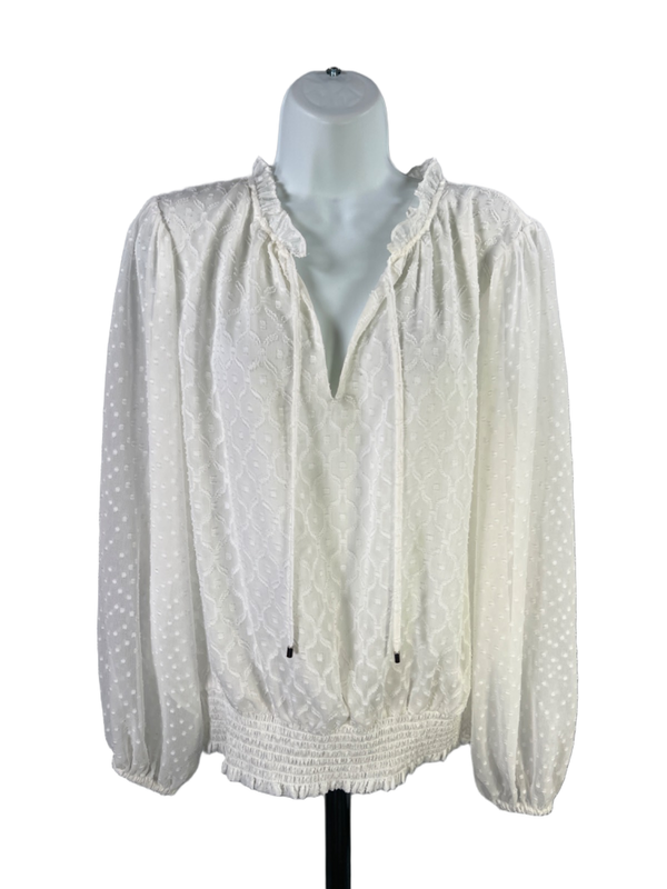 White House Black Market Women's White Semi-Sheer Long Sleeve Blouse - M