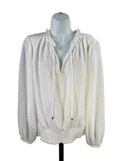 White House Black Market Women's White Semi-Sheer Long Sleeve Blouse - M