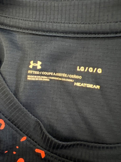 Under Armour Men's Blue/Orange Fitted Athletic Short Sleeve Shirt - L image 3