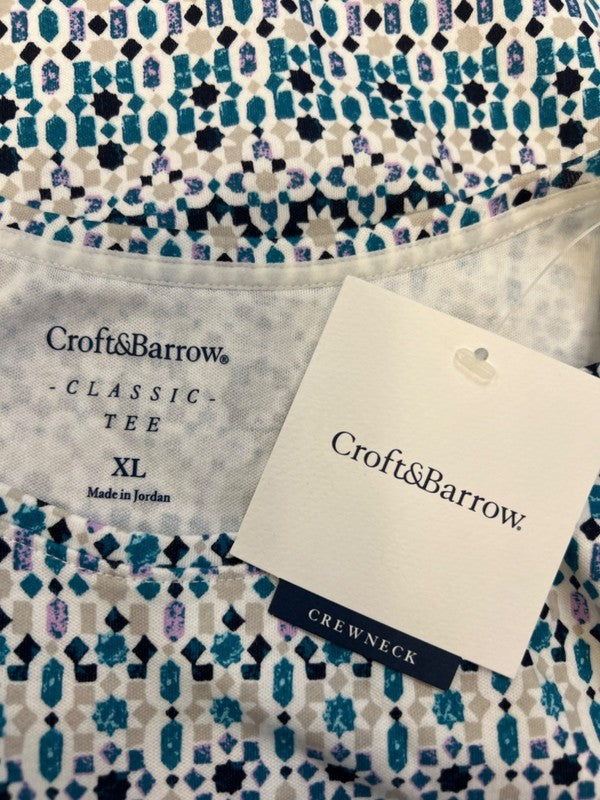 Croft & Barrow Women's White/Blue Geometric Classic Short Sleeve Tee Shirt - XL image 3