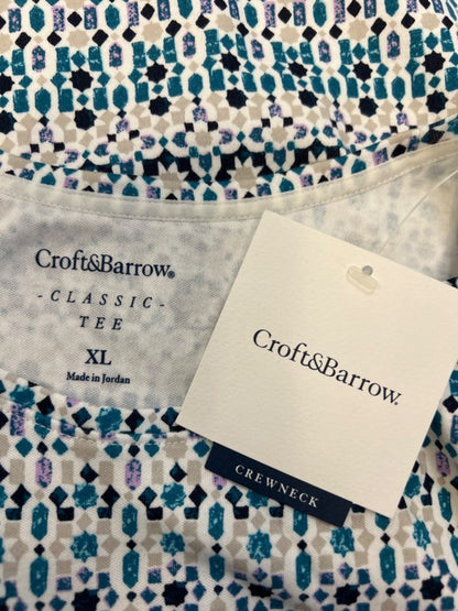 Croft & Barrow Women's White/Blue Geometric Classic Short Sleeve Tee Shirt - XL image 3