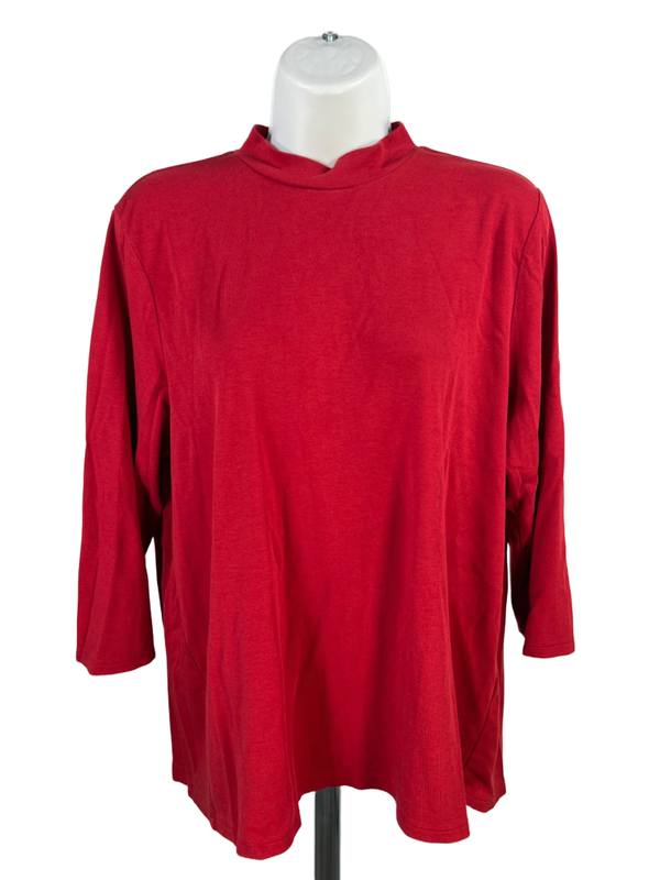 J Jill Women's Red Mock Neck 3/4 Sleeve Shirt - L