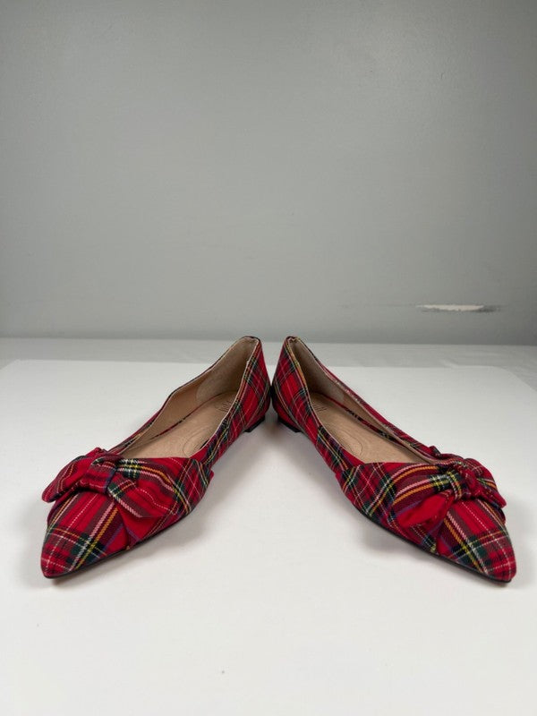J.Jill Women's Red Holiday Plaid Pointed Bow Toe Flats - 10 image 6