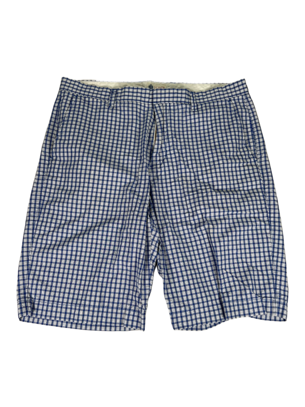 J Crew Men's Blue/White Gingham Flat Front Chino Shorts - 34