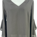 White House Black Market Women’s Black Semi-Sheer Bell Sleeve Blouse - 0 Petite