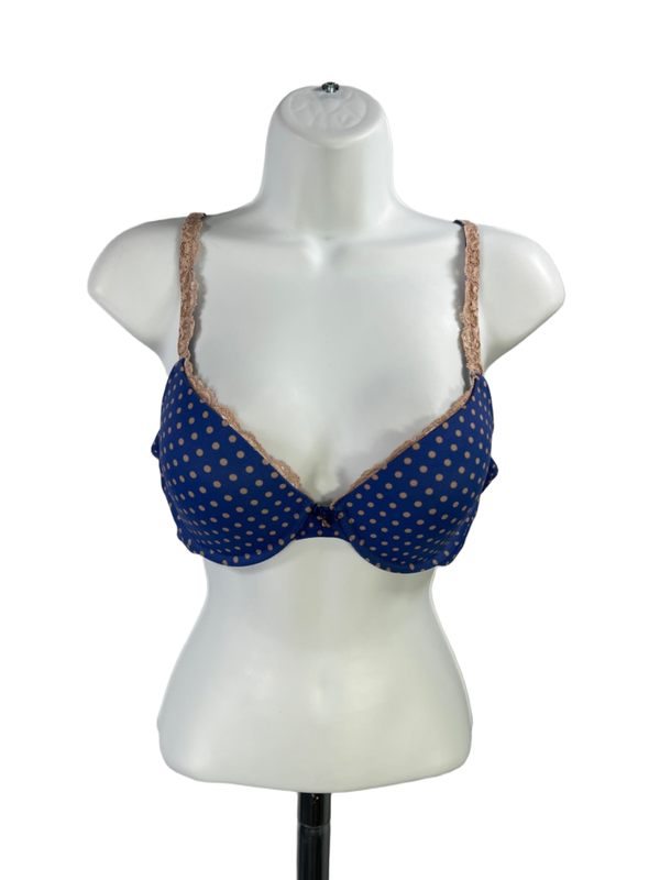 Soma Women's Blue Polka Dot Lace Trim Push Up Bra - 36B