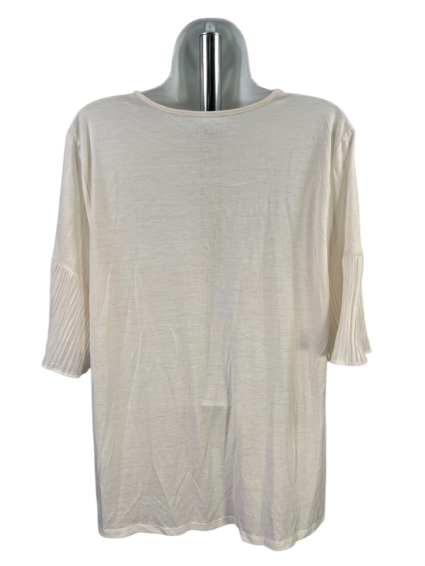 LOFT Women's Ivory/Cream Short Pleated Sleeve Shirt - L image 2