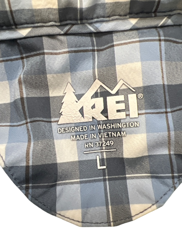 REI Men's Blue/White Plaid Vented Short Sleeve Hiking Shirt - L image 3