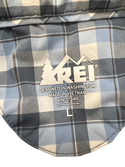 REI Men's Blue/White Plaid Vented Short Sleeve Hiking Shirt - L image 3
