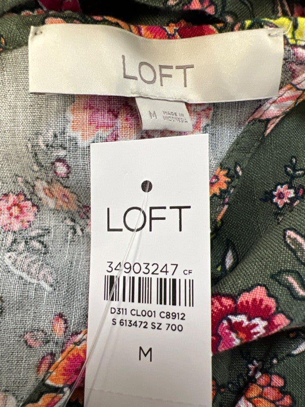 Loft Women's Green Linen Blend Floral Halter Keyhole Sleeveless Top - M image 3