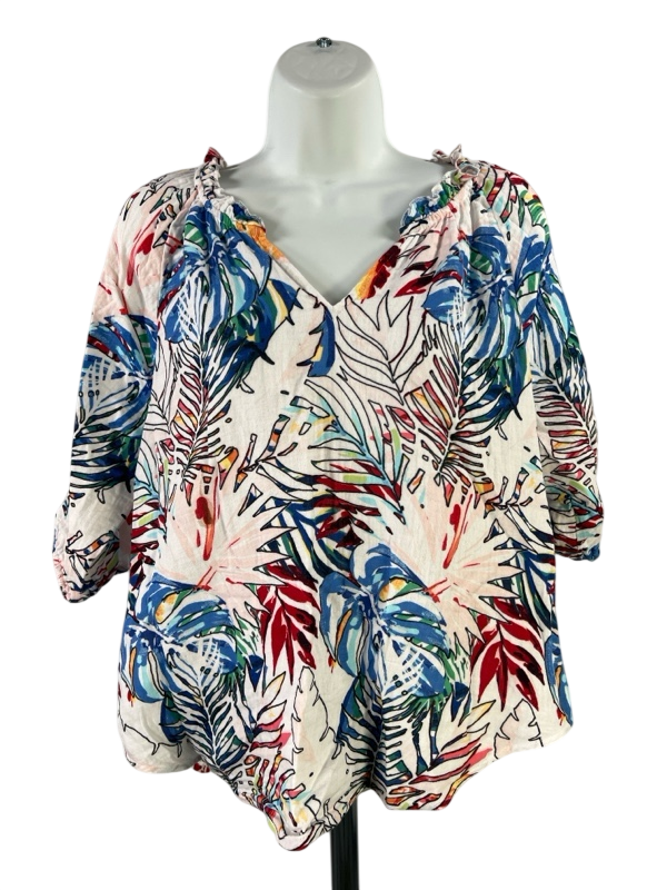 Chico's Women's White Multicolor 1/2 Sleeve Palm Leaf Print Blouse - 1/US M
