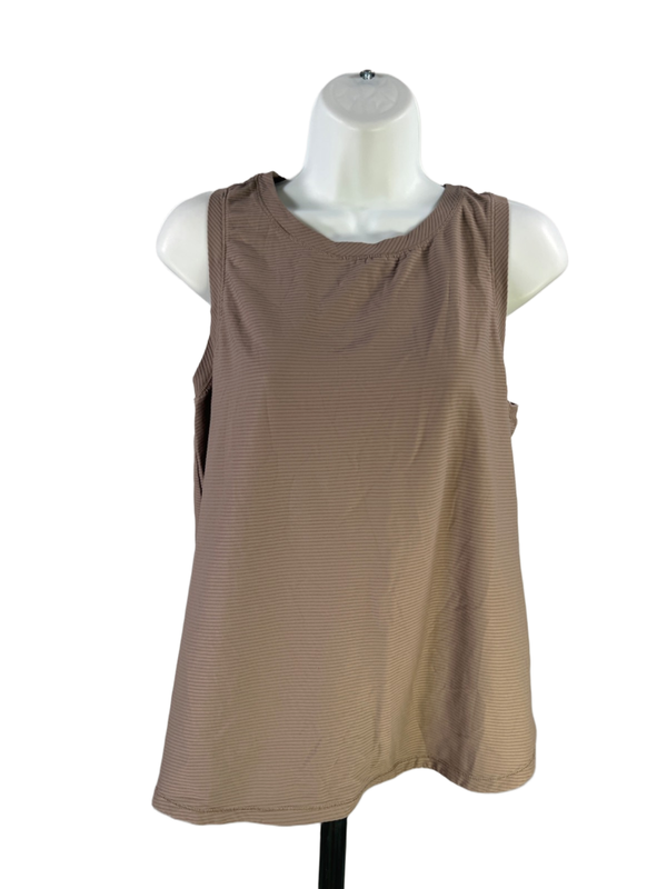 Calia Women's Gray/Taupe Horizontal Ribbed Sleeveless Athletic Tank Top - L