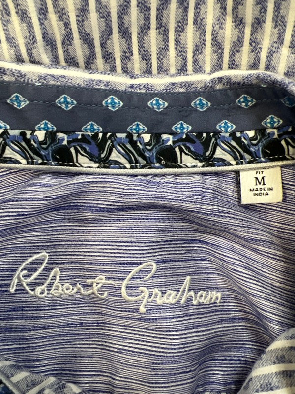 Robert Graham Men's Blue Striped Button Up Flip Cuff Classic Dress Shirt - M image 3