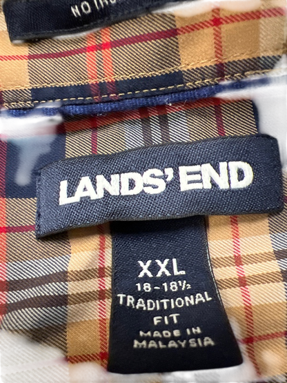 Lands End Men's Blue/Brown Plaid No Iron Twill Button Up Shirt - XXL image 3