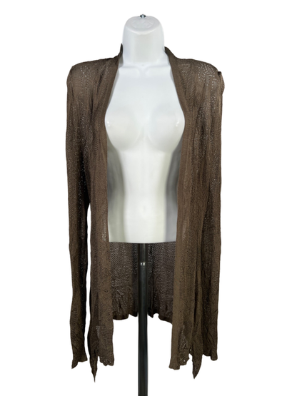 White House Black Market Women's Green Lace Sheer Long Sleeve Cardigan - M