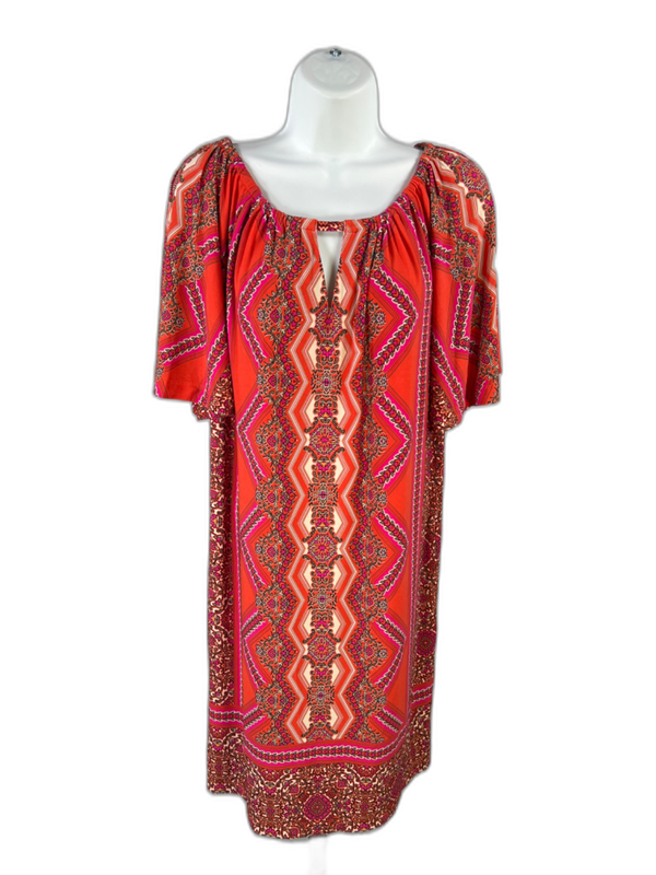 Chico's Women's Orange/Purple Short Sleeve Straight Shift Dress - 1US M