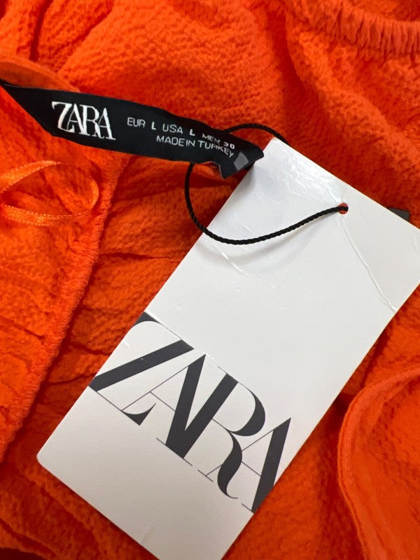 Zara Women's Orange Cinched Tie Strap Bodysuit - L image 3