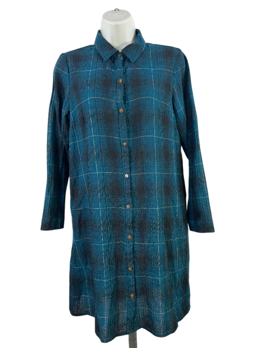 J.Jill Women's Blue Plaid Long Sleeve Button Up Shirt Dress - XS Petite