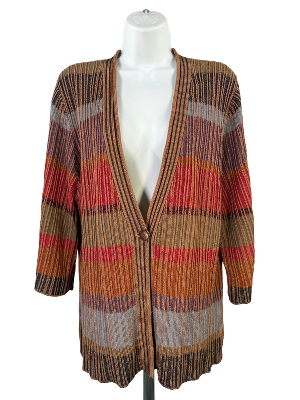Coldwater Creek Women's Brown/Mulitcolor 1/2 Sleeve One Button Sweater - XL