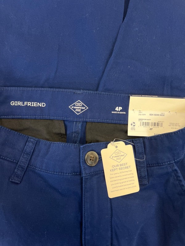 St. Johns Bay Women's Blue Girlfriend Chino Pants - 4 Petite image 3