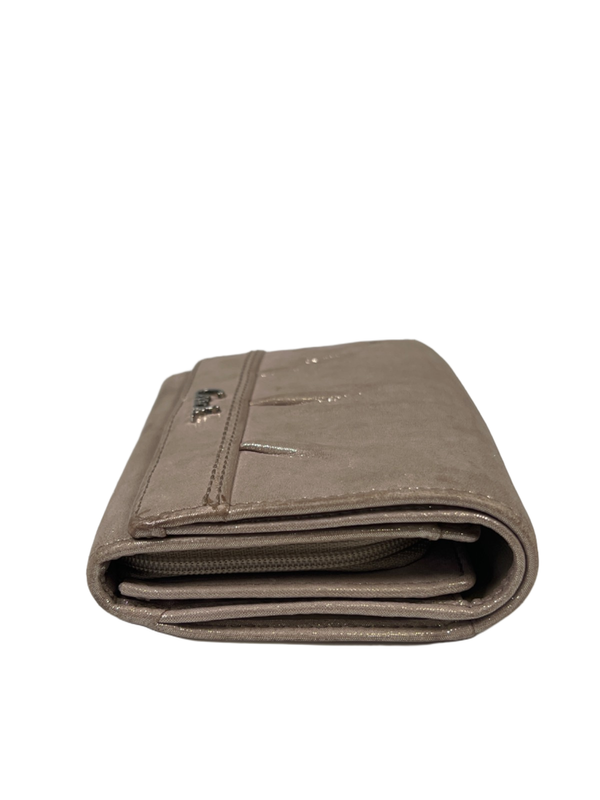 Coach Women's Beige Metallic Leather Pleated Tri-Fold Clutch Wallet image 2