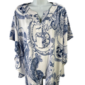 Chico's Women's White/Blue Satin Tie Front Blouse - 1/US 8-10