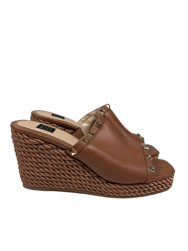 White House Black Market Women's Brown Studded Espadrille Wedge Sandals - 7.5