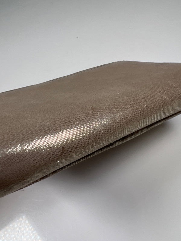 Coach Women's Beige Metallic Leather Pleated Tri-Fold Clutch Wallet image 10