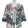 Chico's Women's Blue/Pink Flower Cut-Out Half Sleeve Open Front Jacket - 1/US M