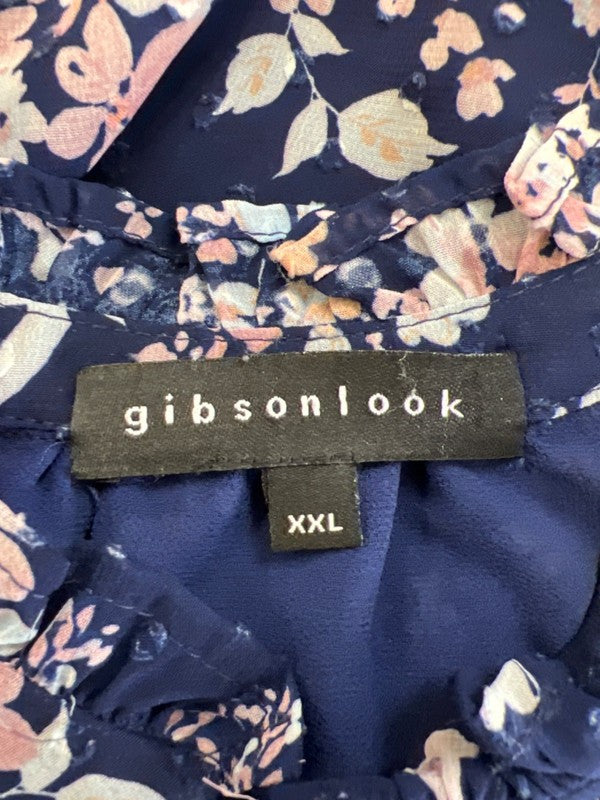 Gibsonlook Women's Blue Floral Textured Ruffle Trim Sleeveless Blouse - XXL image 3