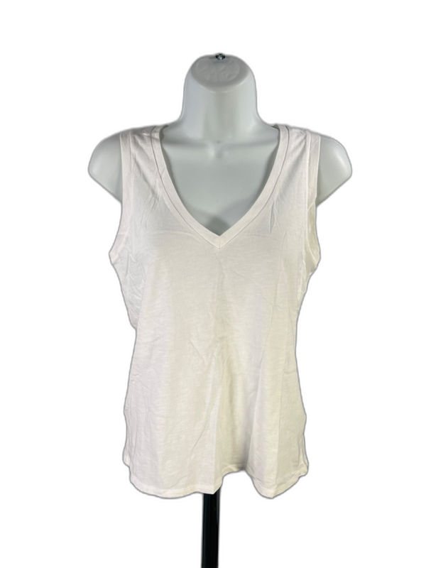 J.Crew Women's White Slub Cotton V-Neck SleevelessTank Top - XS