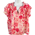 Counterparts Women's Pink WatercolorV Neck Short Butterfly Sleeve Blouse - XL