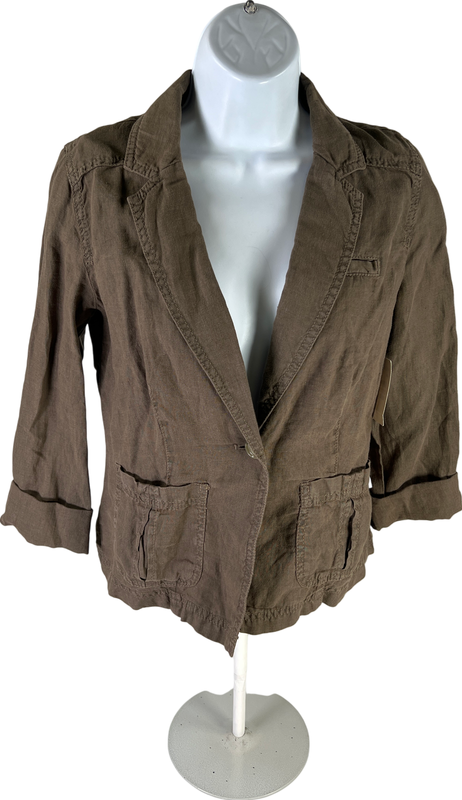 NEW Caslon Women’s Green Linen One Button Lightweight Jacket - XS image 2