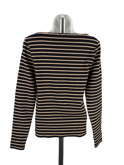 J Crew Women's Black/Tan Metallic Striped Boat Neck Long Sleeve Shirt - M image 2