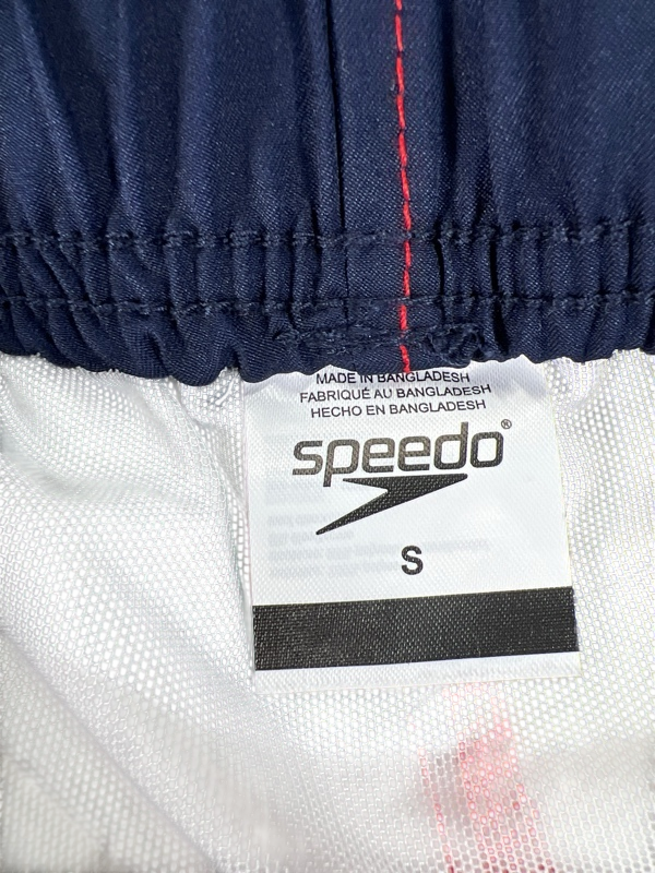 Speedo Men's Red/White/Blue Mesh Lined UPF Swim Trunks - S image 3