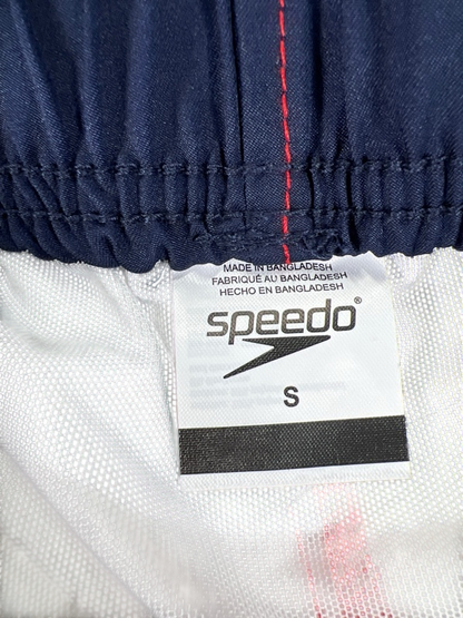 Speedo Men's Red/White/Blue Mesh Lined UPF Swim Trunks - S image 3