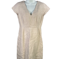 J Crew Women's Beige Linen V Neck Short Cap Sleeve Lined Sheath Midi Dress - 6