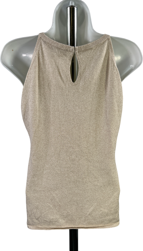 White House Black Market Women’s Ivory/Beige Metallic Tank Top - S image 2